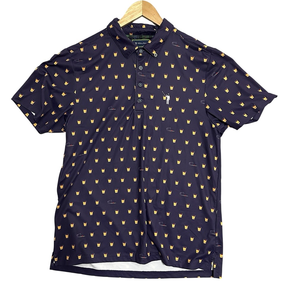 William Murray Golf Polo Mens Medium Navy Blue Cocktail Print Short Sleeve Shirt